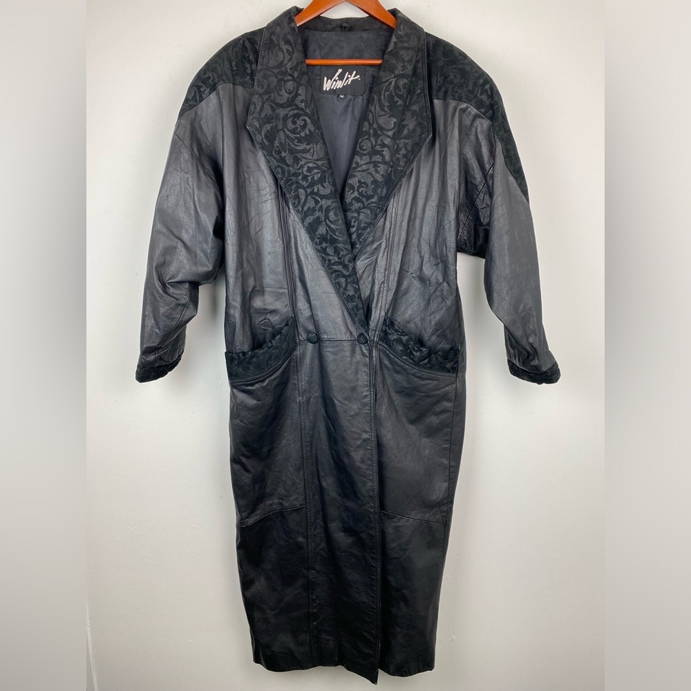 Vintage Winlit size Medium Women’s Black Leather Long Trench Coat